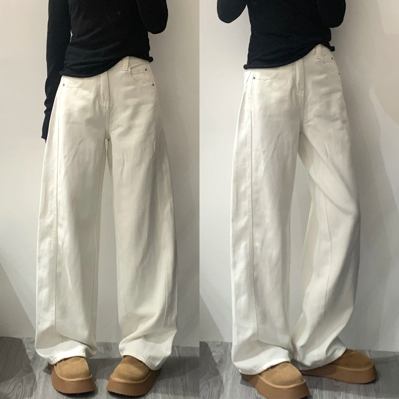 White Women's Plus Size Wide-Leg Curved Knife Pants - Summer 2025 Flattering Scythe Design for Effortless Style