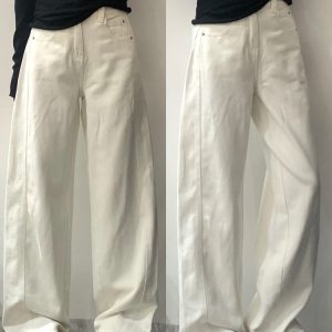 White Women's Plus Size Wide-Leg Curved Knife Pants - Summer 2025 Flattering Scythe Design for Effortless Style