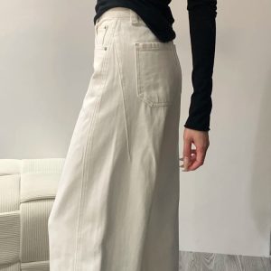 White Women's Plus Size Wide-Leg Curved Knife Pants - Summer 2025 Flattering Scythe Design for Effortless Style