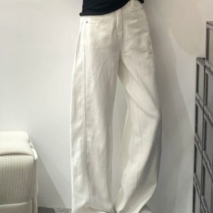White Women's Plus Size Wide-Leg Curved Knife Pants - Summer 2025 Flattering Scythe Design for Effortless Style