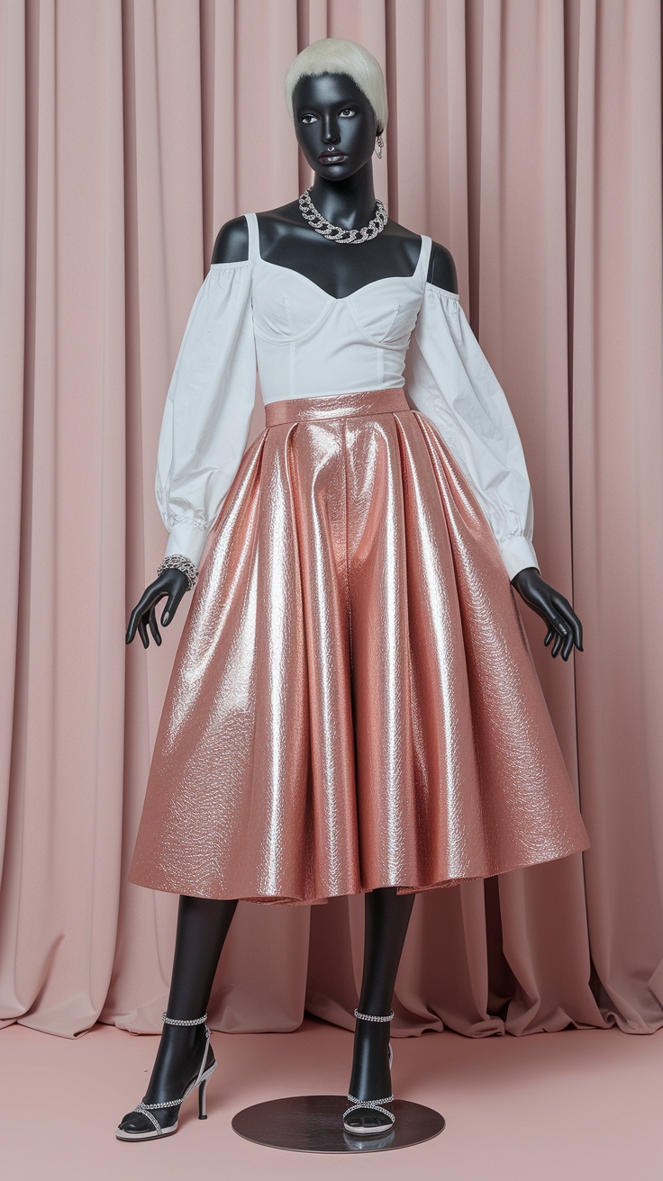 Sleek White and Metallic Outfit for Modern Appeal outfit idea