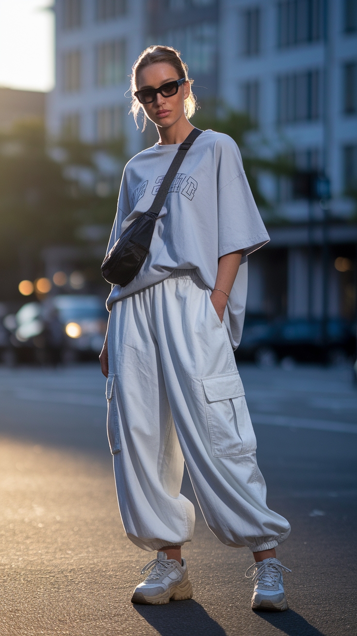 Casual White Baggy Cargo Pants Outfit for Summer outfit idea