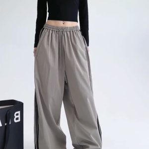 Wide-Leg Cargo Pants for Women - American Style Side Stripe, 2025 Trendy Loose Sports Trousers, Casual Floor-Length Fashion