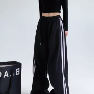 Wide-Leg Cargo Pants for Women - American Style Side Stripe, 2025 Trendy Loose Sports Trousers, Casual Floor-Length Fashion