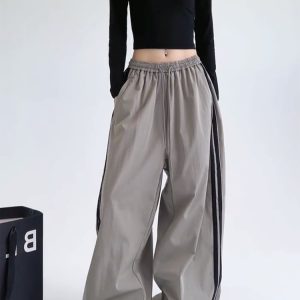 Wide-Leg Cargo Pants for Women - American Style Side Stripe, 2025 Trendy Loose Sports Trousers, Casual Floor-Length Fashion