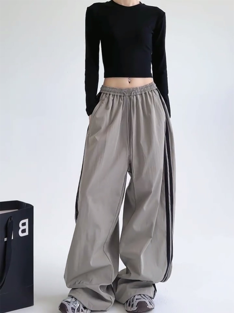 Wide-Leg Cargo Pants for Women - American Style Side Stripe, 2025 Trendy Loose Sports Trousers, Casual Floor-Length Fashion Wide-Leg Cargo Pants for Women - American Style Side Stripe, 2025 Trendy Loose Sports Trousers, Casual Floor-Length Fashion