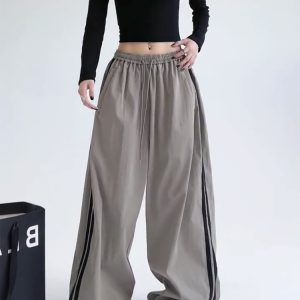 Wide-Leg Cargo Pants for Women - American Style Side Stripe, 2025 Trendy Loose Sports Trousers, Casual Floor-Length Fashion