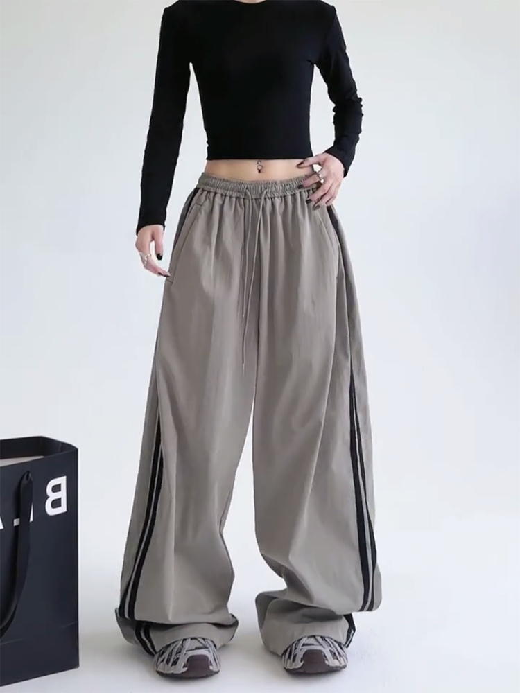 Wide-Leg Cargo Pants for Women - American Style Side Stripe, 2025 Trendy Loose Sports Trousers, Casual Floor-Length Fashion Wide-Leg Cargo Pants for Women - American Style Side Stripe, 2025 Trendy Loose Sports Trousers, Casual Floor-Length Fashion