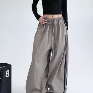 Wide-Leg Cargo Pants for Women - American Style Side Stripe, 2025 Trendy Loose Sports Trousers, Casual Floor-Length Fashion