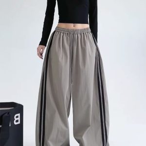 Wide-Leg Cargo Pants for Women - American Style Side Stripe, 2025 Trendy Loose Sports Trousers, Casual Floor-Length Fashion