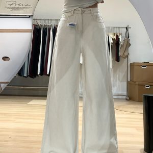 Wide-Leg White Jeans for Women - Loose Fit Lazy Style Plus-Size Pants for Pear-Shaped Figures and Thick Legs, 2025 Fashion Trend