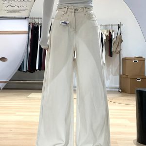 Wide-Leg White Jeans for Women - Loose Fit Lazy Style Plus-Size Pants for Pear-Shaped Figures and Thick Legs, 2025 Fashion Trend