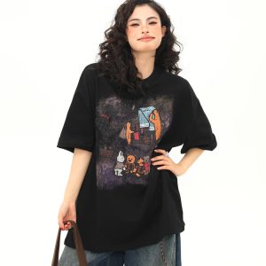 Wild A-Zi Short Sleeve T-Shirt for Women with American Vintage Cartoon Print - Casual Loose-Fit Round Neck Top for Trendy Style