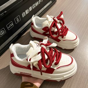 Wine Red Women's Sneakers - Summer Mesh Breathable Thick-Soled Board Shoes - Trendy Casual Style for Women