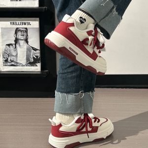 Wine Red Women's Sneakers - Summer Mesh Breathable Thick-Soled Board Shoes - Trendy Casual Style for Women