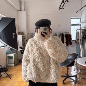 Winter Curly Pullover Jacket - Cozy Private Outfit for Women, Trendy Layering Piece for Y2K and Korean Style Fashion