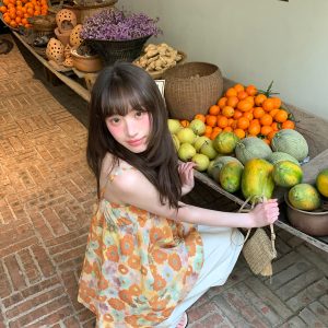 Women's A-Line Camisole with Oil Painting Print - Summer 2025 Korean Casual Vacation Top