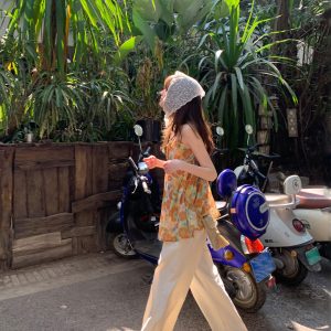 Women's A-Line Camisole with Oil Painting Print - Summer 2025 Korean Casual Vacation Top