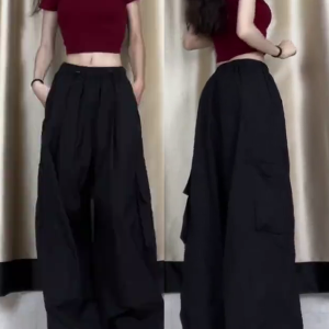 Women's American Casual Cargo Pants - Loose Fit, Straight-Leg Wide-Leg, Trendy Street Dance Hip-Hop Style, Perfect for Petite Sizes