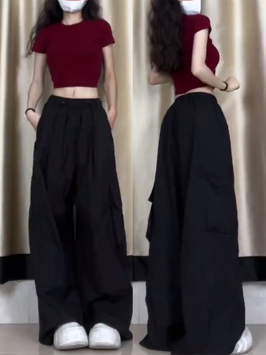 Women's American Casual Cargo Pants - Loose Fit, Straight-Leg Wide-Leg, Trendy Street Dance Hip-Hop Style, Perfect for Petite Sizes Women's American Casual Cargo Pants - Loose Fit, Straight-Leg Wide-Leg, Trendy Street Dance Hip-Hop Style, Perfect for Petite Sizes