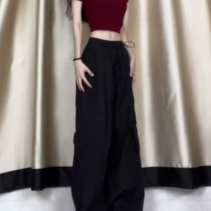 Women's American Casual Cargo Pants - Loose Fit, Straight-Leg Wide-Leg, Trendy Street Dance Hip-Hop Style, Perfect for Petite Sizes