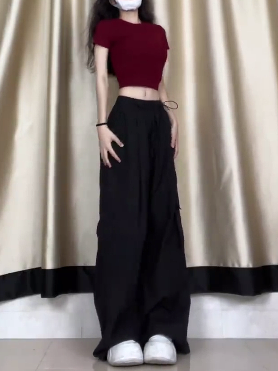 Women's American Casual Cargo Pants - Loose Fit, Straight-Leg Wide-Leg, Trendy Street Dance Hip-Hop Style, Perfect for Petite Sizes Women's American Casual Cargo Pants - Loose Fit, Straight-Leg Wide-Leg, Trendy Street Dance Hip-Hop Style, Perfect for Petite Sizes