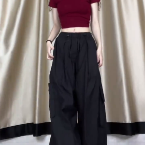 Women's American Casual Cargo Pants - Loose Fit, Straight-Leg Wide-Leg, Trendy Street Dance Hip-Hop Style, Perfect for Petite Sizes