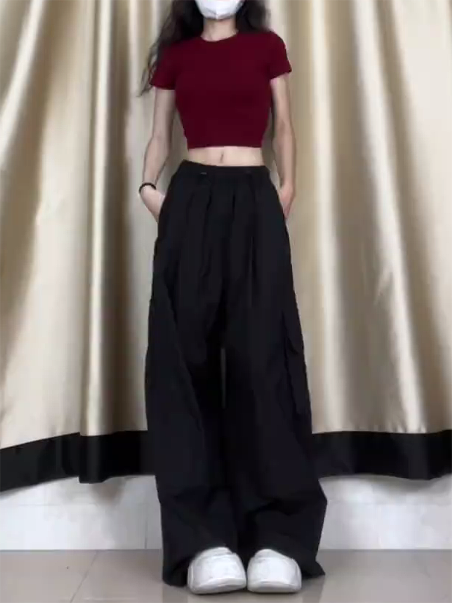 Women's American Casual Cargo Pants - Loose Fit, Straight-Leg Wide-Leg, Trendy Street Dance Hip-Hop Style, Perfect for Petite Sizes Women's American Casual Cargo Pants - Loose Fit, Straight-Leg Wide-Leg, Trendy Street Dance Hip-Hop Style, Perfect for Petite Sizes