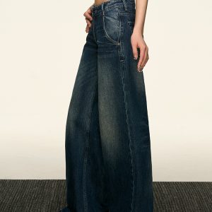 Women's American Retro Blue Flared Jeans - Loose Straight Wide-Leg Pants for Spring 2025, Trendy Korean Style