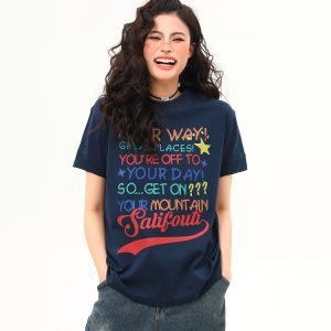 Women's American Retro Letter Print Round Neck T-Shirt - Casual Short Sleeve Summer Top - Trendy 90s Style