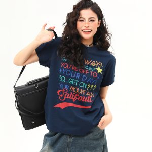 Women's American Retro Letter Print Round Neck T-Shirt - Casual Short Sleeve Summer Top - Trendy 90s Style