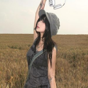 Women's American Retro Printed Punk Camisole T-Shirt - Slim Fit Sleeveless Summer Street Style Top