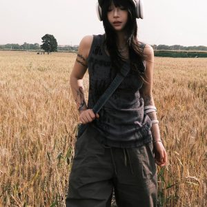 Women's American Retro Printed Punk Camisole T-Shirt - Slim Fit Sleeveless Summer Street Style Top