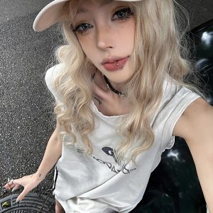 Women's American Retro Sports Vest - Summer Side Stripe Sleeveless T-Shirt, Loose Tank Top in Street Style