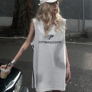 Women's American Retro Sports Vest - Summer Side Stripe Sleeveless T-Shirt, Loose Tank Top in Street Style