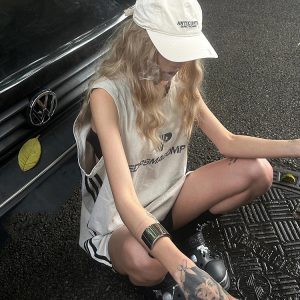Women's American Retro Sports Vest - Summer Side Stripe Sleeveless T-Shirt, Loose Tank Top in Street Style