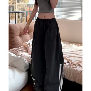 Women's American Retro Striped Three-Stripe Casual Pants, Loose Fit Wide-Leg Jazz Dance Trousers, 2025 Street Style