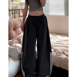 Women's American Retro Striped Three-Stripe Casual Pants, Loose Fit Wide-Leg Jazz Dance Trousers, 2025 Street Style