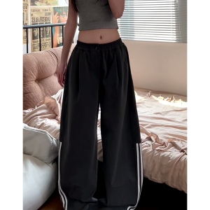 Women's American Retro Striped Three-Stripe Casual Pants, Loose Fit Wide-Leg Jazz Dance Trousers, 2025 Street Style