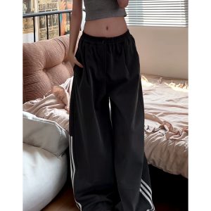 Women's American Retro Striped Three-Stripe Casual Pants, Loose Fit Wide-Leg Jazz Dance Trousers, 2025 Street Style