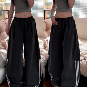 Women's American Retro Striped Three-Stripe Casual Pants, Loose Fit Wide-Leg Jazz Dance Trousers, 2025 Street Style