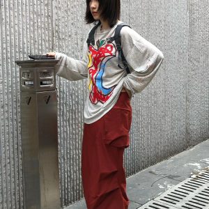 Women's American Style Long Sleeve T-Shirt, Apple Print Sun Protection Cover-Up, Loose Casual Summer Top