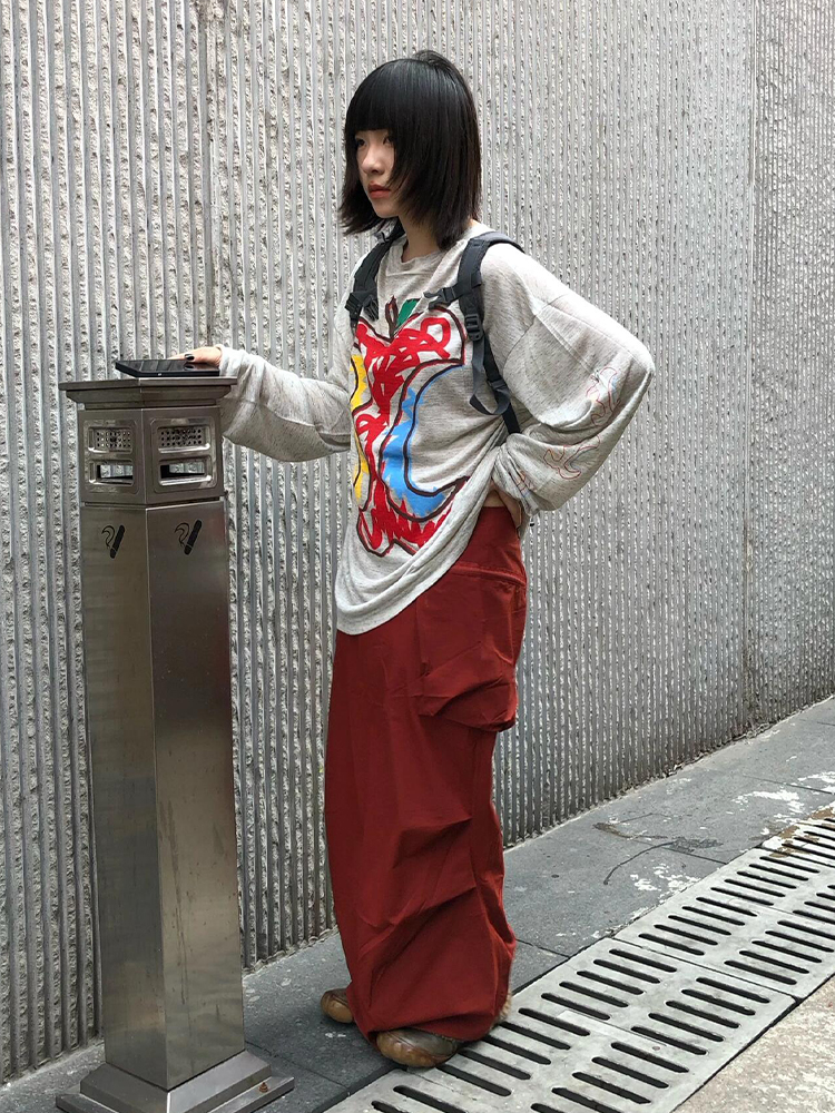 Women's American Style Long Sleeve T-Shirt, Apple Print Sun Protection Cover-Up, Loose Casual Summer Top Women's American Style Long Sleeve T-Shirt, Apple Print Sun Protection Cover-Up, Loose Casual Summer Top