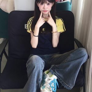 Women's American-Style Raglan Sleeve T-Shirt with Side Striped Letter Print, Slim Fit Summer Top, Casual Y2K Fashion