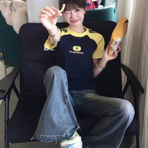 Women's American-Style Raglan Sleeve T-Shirt with Side Striped Letter Print, Slim Fit Summer Top, Casual Y2K Fashion