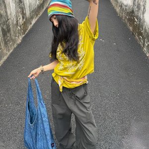 Women's American Style Summer Sunflower Print Short Sleeve T-Shirt, Heavyweight Round Neck Casual Tee, Loose Fit