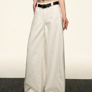 Women's American-Style Super White Wide-Leg Jeans - 2025 Summer Loose Curved Straight Pants for Versatile Y2K Fashion