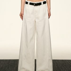 Women's American-Style Super White Wide-Leg Jeans - 2025 Summer Loose Curved Straight Pants for Versatile Y2K Fashion