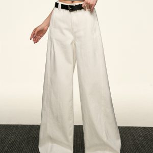 Women's American-Style Super White Wide-Leg Jeans - 2025 Summer Loose Curved Straight Pants for Versatile Y2K Fashion