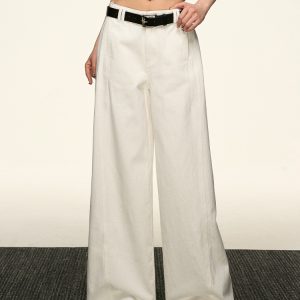Women's American-Style Super White Wide-Leg Jeans - 2025 Summer Loose Curved Straight Pants for Versatile Y2K Fashion